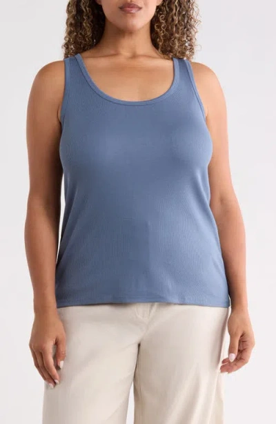 Eileen Fisher Scoop Neck Rib Tank In Blue