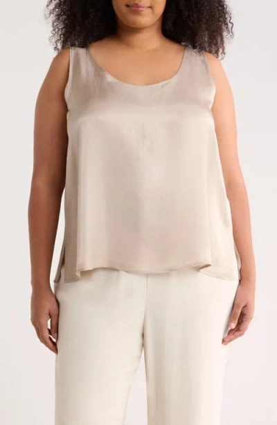 Eileen Fisher Scoop Neck Satin Tank In Neutral
