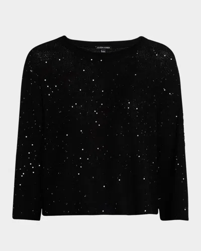 Eileen Fisher Scoop-neck Sequin Merino Wool Sweater In Black