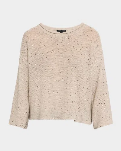 Eileen Fisher Scoop-neck Sequin Merino Wool Sweater In Chalk