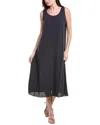 Eileen Fisher Black Silk Crepe De Chine Midi Dress In Blue