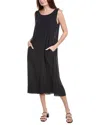 Eileen Fisher Black Silk Crepe De Chine Midi Dress In Blue