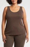 Eileen Fisher Slim Fit Scoop Neck Silk Tank In Wren