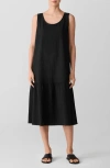 Eileen Fisher Scoop Neck Stretch Organic Cotton Midi Dress In Black