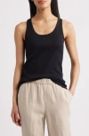 Eileen Fisher Scoop Neck Stretch Organic Cotton Tank In Black