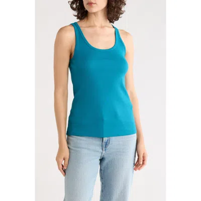 Eileen Fisher Scoop Neck Stretch Organic Cotton Tank In Blue