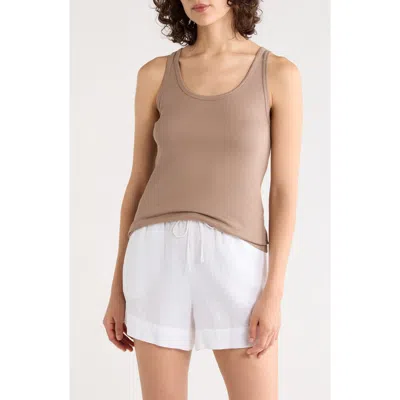 Eileen Fisher Scoop Neck Stretch Organic Cotton Tank In Brown