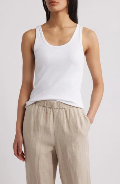 Eileen Fisher Scoop Neck Stretch Organic Cotton Tank In White