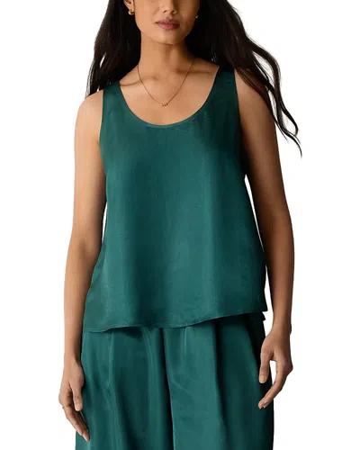 Eileen Fisher Scoop Neck Satin Tank In Green
