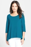 Eileen Fisher Scoop Neck Three Quarter Sleeve Top In Blue