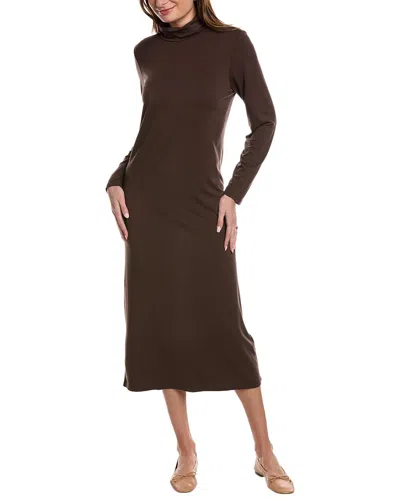 Eileen Fisher Scrunch Neck Midi Dress In Brown