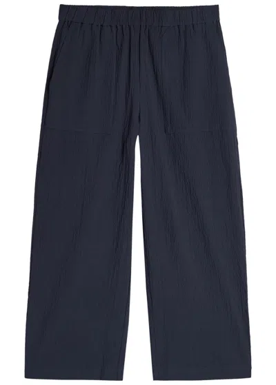 Eileen Fisher Seersucker Cropped Trousers In Blue