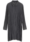 Eileen Fisher Semi-sheer Plissé Silk-chiffon Shirt In Grey