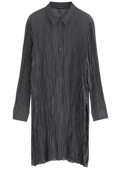 Eileen Fisher Semi-sheer Plissé Silk-chiffon Shirt In Grey