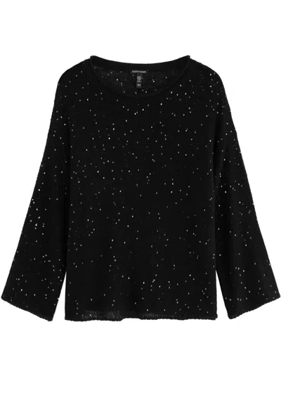 Eileen Fisher Sequin-embellished Wool Jumper In Black
