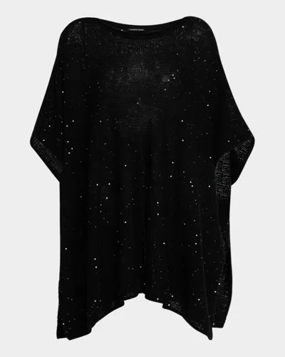 Eileen Fisher Sequin Knit Merino Wool Poncho In Black