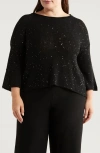 Eileen Fisher Scoop-neck Sequin Merino Wool Sweater In Black