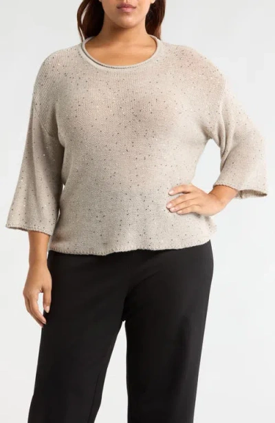 Eileen Fisher Sequin Merino Wool Sweater In Chalk