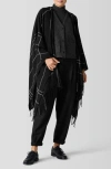 Eileen Fisher Serape Open Front Plaid Wool Blend Wrap In Blue