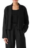 Eileen Fisher Shawl Collar Open Front Organic Linen Jacket In Black
