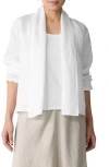 Eileen Fisher Shawl Collar Open Front Organic Linen Jacket In White