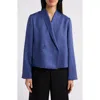 Eileen Fisher Shawl Collar Textured Silk Weave Double Breasted Jacket In Bluette