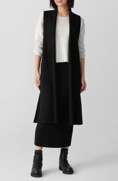 Eileen Fisher Shawl Collar Wool Longline Vest In Black