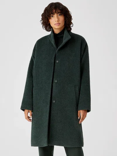 Eileen Fisher Sheared Suri Alpaca Stand Collar Coat In Green