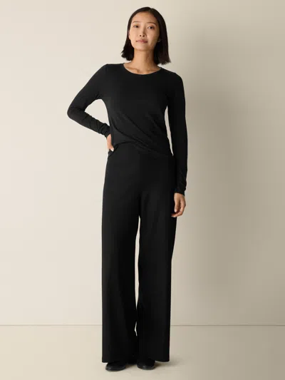 Eileen Fisher Sheer Cotton Blend Knit Round Neck Tee In Black