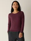 Eileen Fisher Sheer Cotton Blend Knit Round Neck Tee In Purple