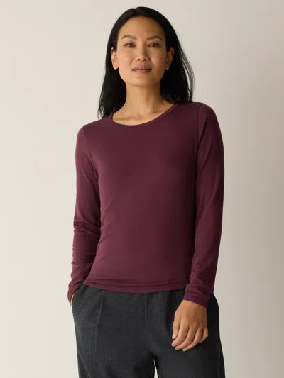 Eileen Fisher Sheer Cotton Blend Knit Round Neck Tee In Purple