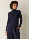 Eileen Fisher Sheer Cotton Blend Knit Turtleneck Top In Black