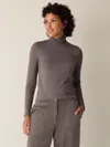Eileen Fisher Sheer Cotton Blend Knit Turtleneck Top In Brown