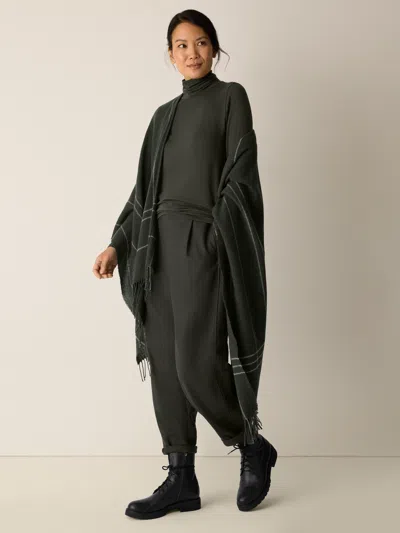 Eileen Fisher Sheer Cotton Blend Knit Turtleneck Top In Green
