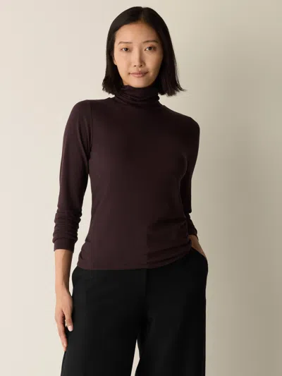 Eileen Fisher Sheer Cotton Blend Knit Turtleneck Top In Purple