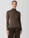 Eileen Fisher Sheer Knit Turtleneck Top In Brown