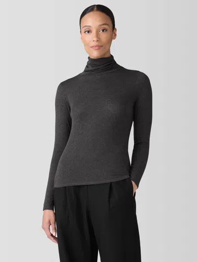 Eileen Fisher Sheer Knit Turtleneck Top In Gray