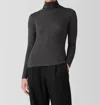 Eileen Fisher Sheer Knit Turtleneck Top In Charcoal