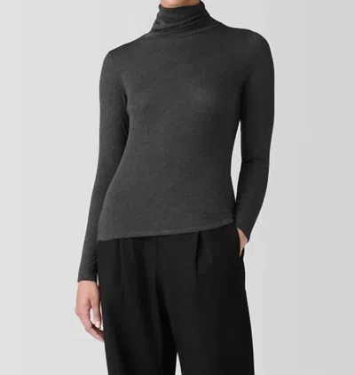 Eileen Fisher Sheer Knit Turtleneck Top In Charcoal In Charcoal