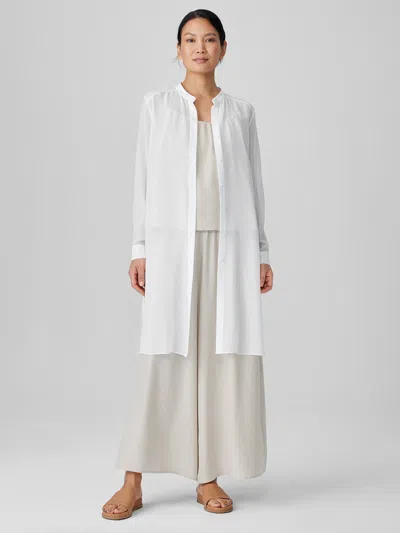Eileen Fisher Sheer Silk Georgette Band Collar Shirt In White