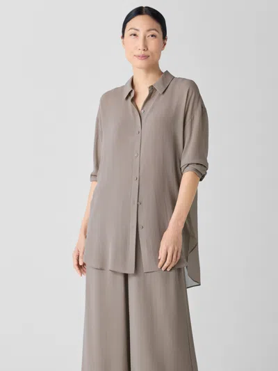 Eileen Fisher Sheer Silk Georgette Belted Shirt In Gray