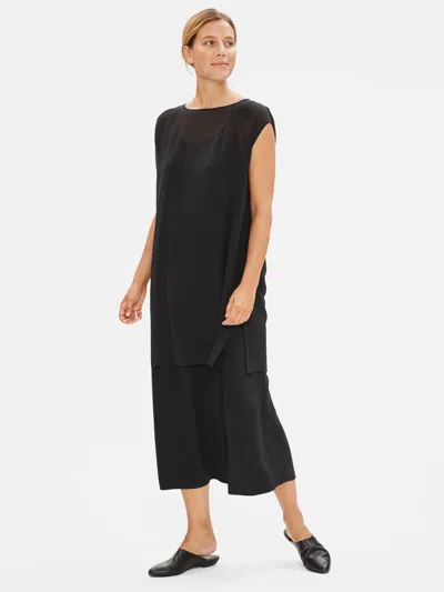 Eileen Fisher Sheer Silk Georgette Cap-sleeve Tunic In Black