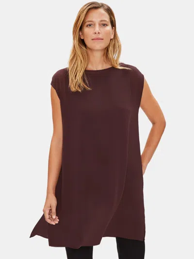 Eileen Fisher Sheer Silk Georgette Cap-sleeve Tunic In Brown