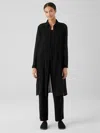Eileen Fisher Sheer Silk Georgette Classic Collar Long Shirt In Black