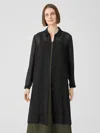 Eileen Fisher Sheer Silk Georgette Classic Collar Long Shirt In Black
