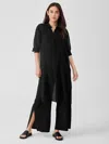 Eileen Fisher Sheer Silk Georgette Classic Collar Long Shirt In Black