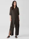 Eileen Fisher Sheer Silk Georgette Classic Collar Long Shirt In Green