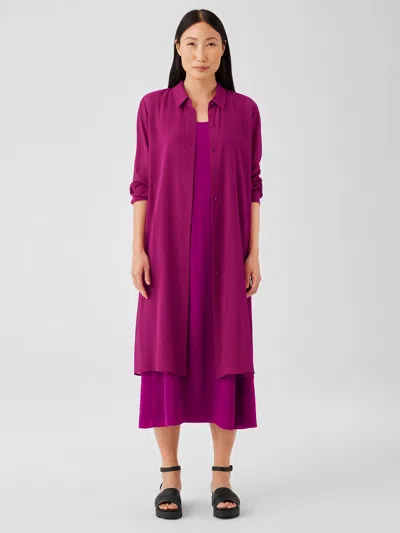 Eileen Fisher Sheer Silk Georgette Classic Collar Long Shirt In Purple