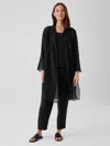 Eileen Fisher Sheer Silk Georgette High Collar Jacket In Black