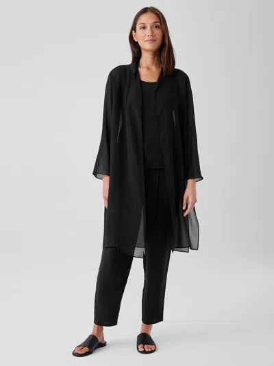 Eileen Fisher Sheer Silk Georgette High Collar Jacket In Black